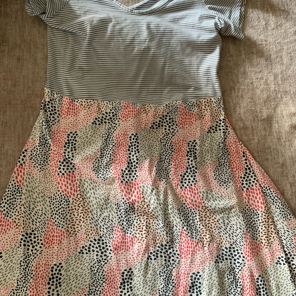 Pact Striped Top Mixed Print Midi Dress in Gray, Coral, Navy